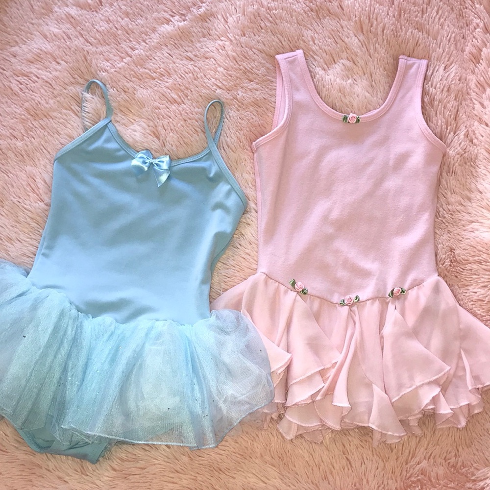 Two girls ballet leotards - pink and baby blue